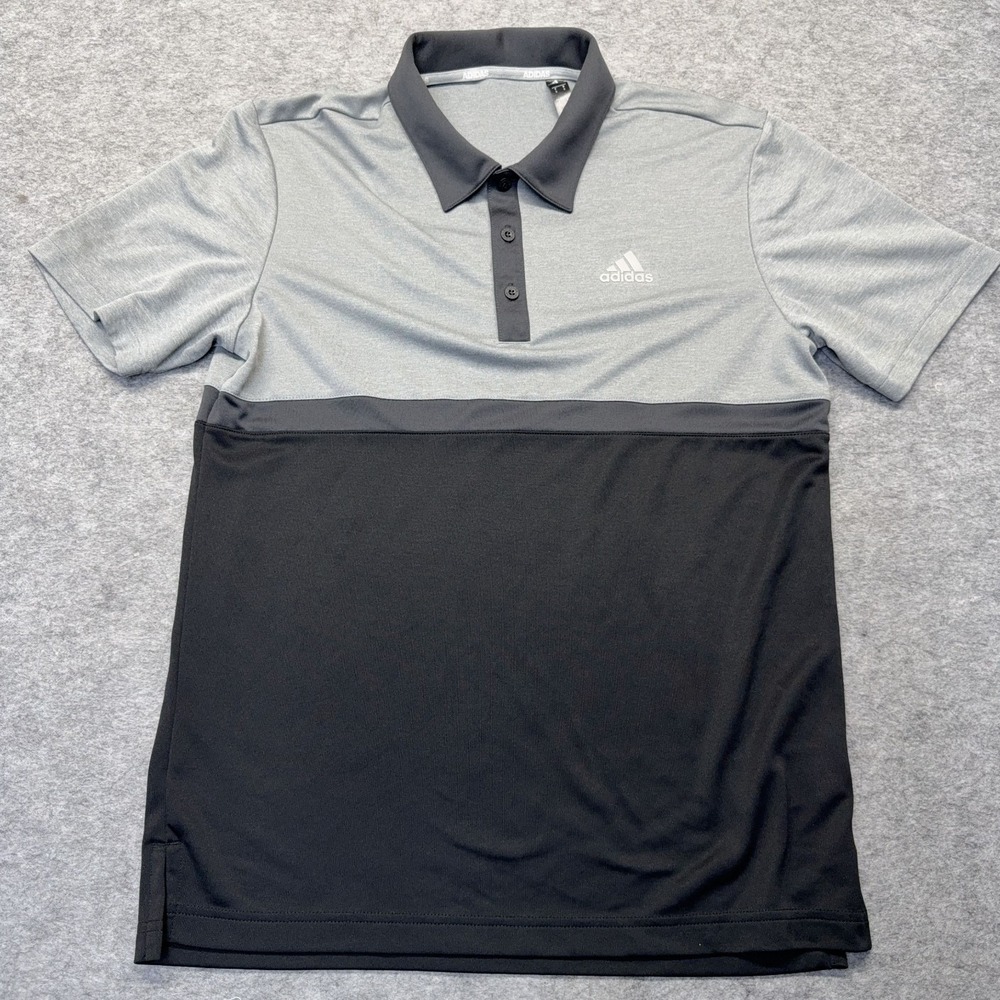 Adidas Polo Shirt Mens S Golf Performance Polyester Gray Black Colorblock